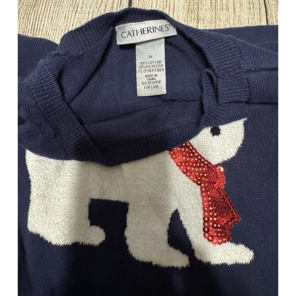 HTF Catherine's Navy Blue Fuzzy Polar Bear Soft Sweater Sz 3X Tub31